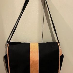 Coach Large Multifunctional Bag, Black Canvas & Saddle Leather, Like New